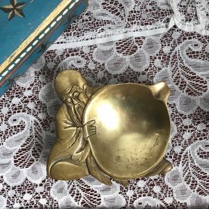 God of longevity brass ashtray vintage